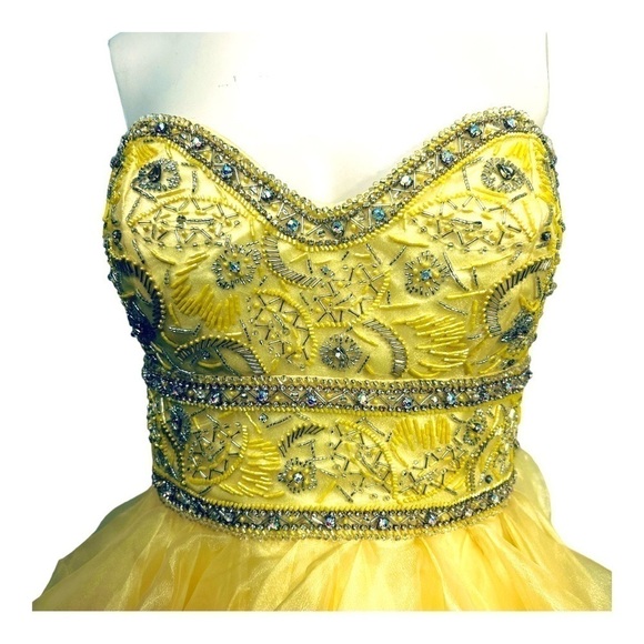 Jovani Prom Short Dress Yellow Tulle Strapless Sparkle Ruffle Glittery 8 - Picture 4 of 8